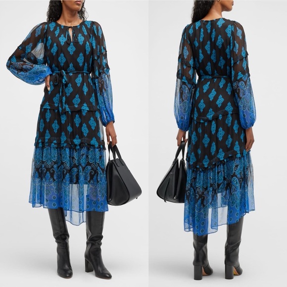 NWT Kobi Halperin Connor Printed Midi Dress, Black Blue Size XXL New w/Tag $548 - Picture 4 of 13